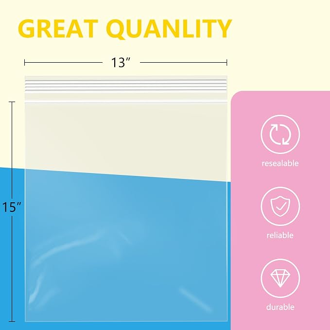 iMailer - 100 Pcs- 13" x 15" Zip Bags- 2 Gallon Zip Bags- Clear Resealable Zip - Image 2