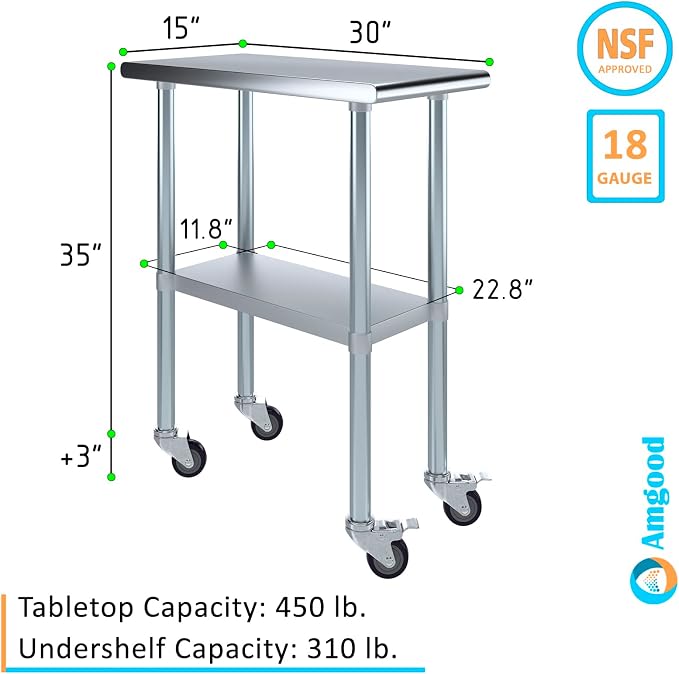 AmGood 15" Long x 30" Deep Stainless Steel Table - Image 3