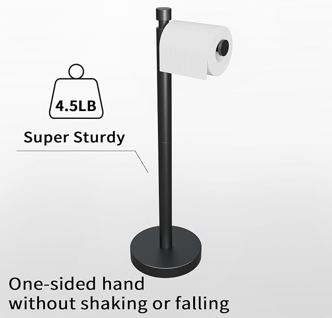 YUMORE Toilet Paper Holder Stand Freestanding, Weighted and Sturdy Matte Black - Image 3