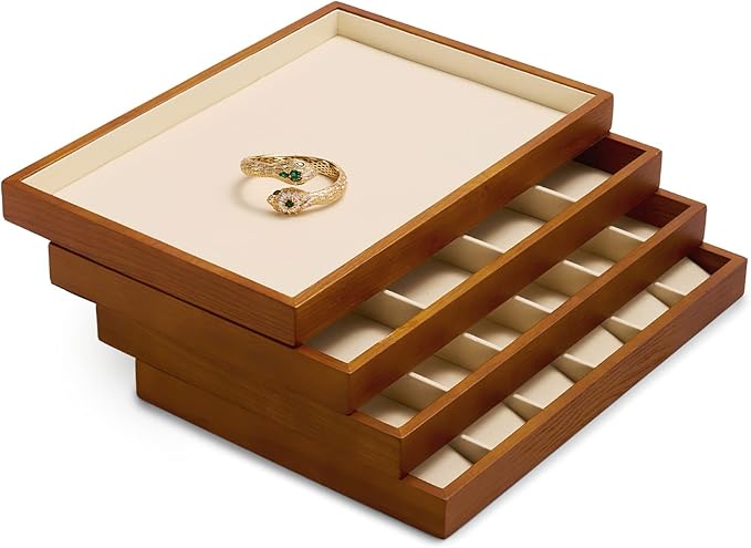 Oirlv 8 Line Wood Ring Storage Tray Jewelry Drawer Organizer Showcase Ring - Image 7