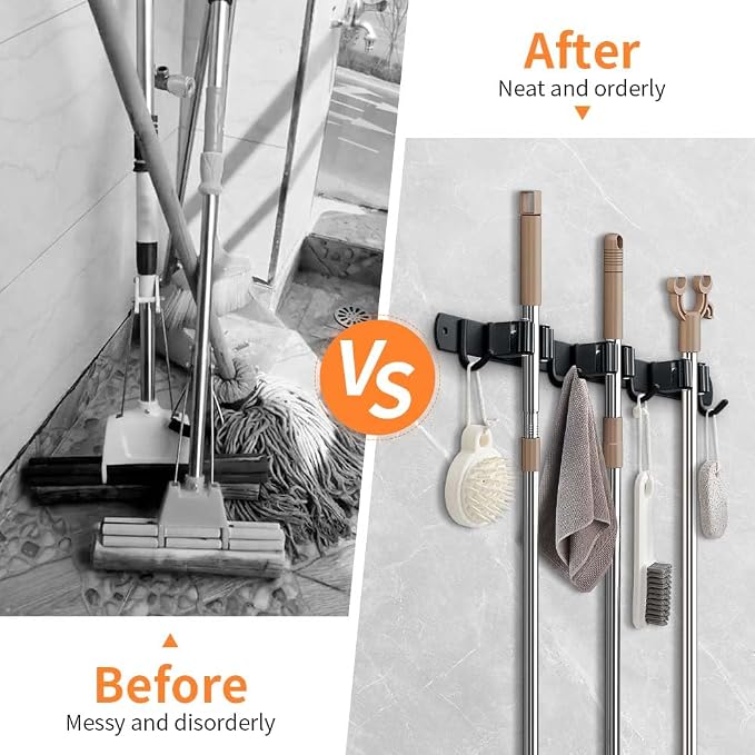 Broom Hanger and Mop Holder, Heavy Duty Garden Tool Organizer Rack Rake and - Image 3