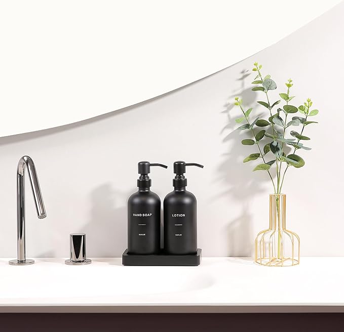 Black Soap Dispenser Bathroom Set, Soap and Lotion Dispenser Set - Image 3