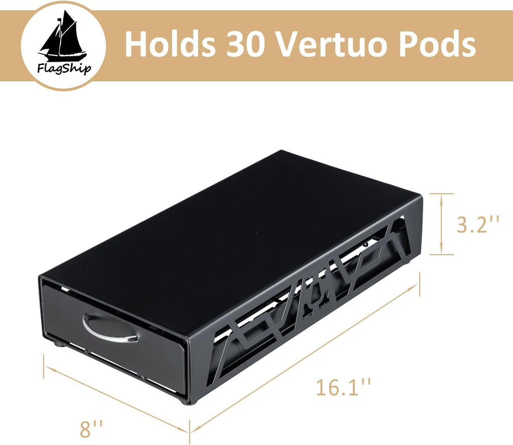 FlagShip Vertuo Pod Drawer Modern Black Metal Coffee Capsule Organizer