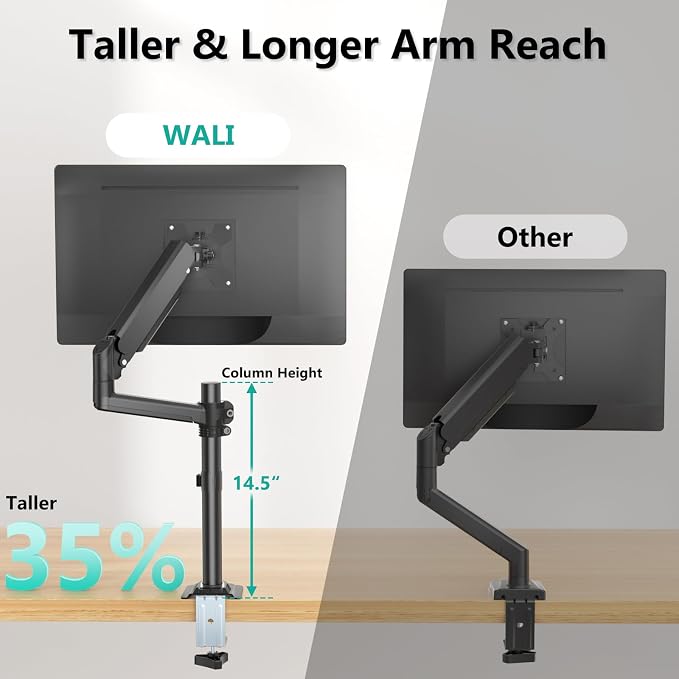 WALI Single Monitor Arm 13-32 Inch, Single Monitor Mount, Vesa Desk Mount up to - Image 6