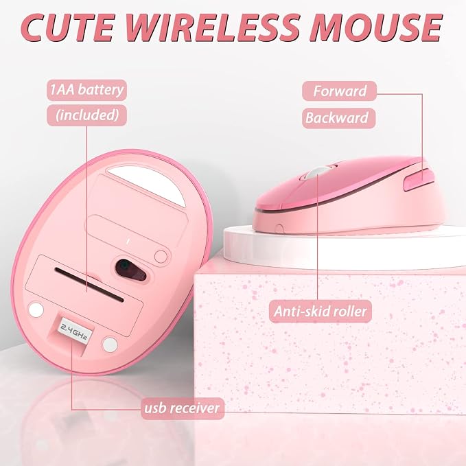 KOOTOP Cute Pink Wireless Keyboard and Mouse, 2.4G Retro Round Keycap - Image 2