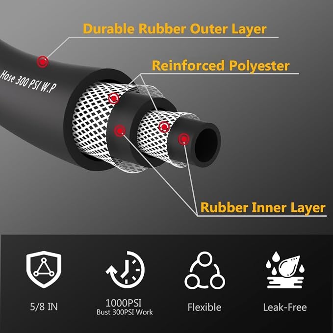 Leader Garden Hose 15ft x 5/8", Heavy Duty Short Water Hose, Male to Female - Image 2