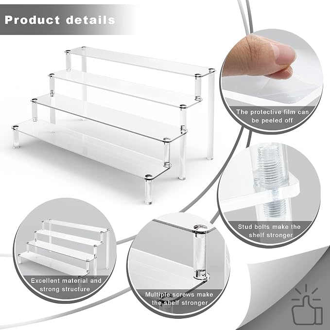 ULENDIS Acrylic Stands for Display, 4 Tier Clear Display Stand Risers Shelf for - Image 5