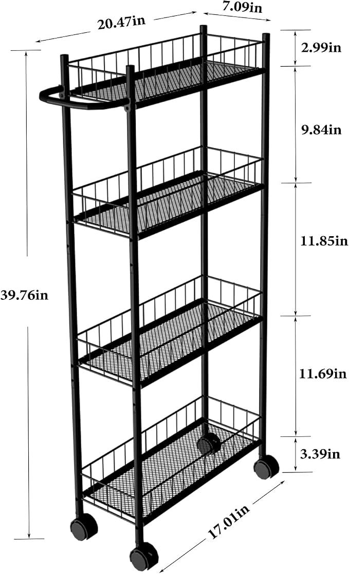 Utility Slim Storage Cart, 4-Tier Storage Cart, Narrow Cart - Image 7