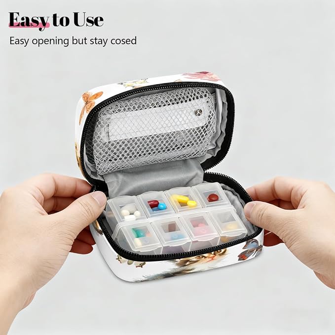 Watercolor Cute Cats Butterflies Pill Organizer Travel Medicine Case - Image 3
