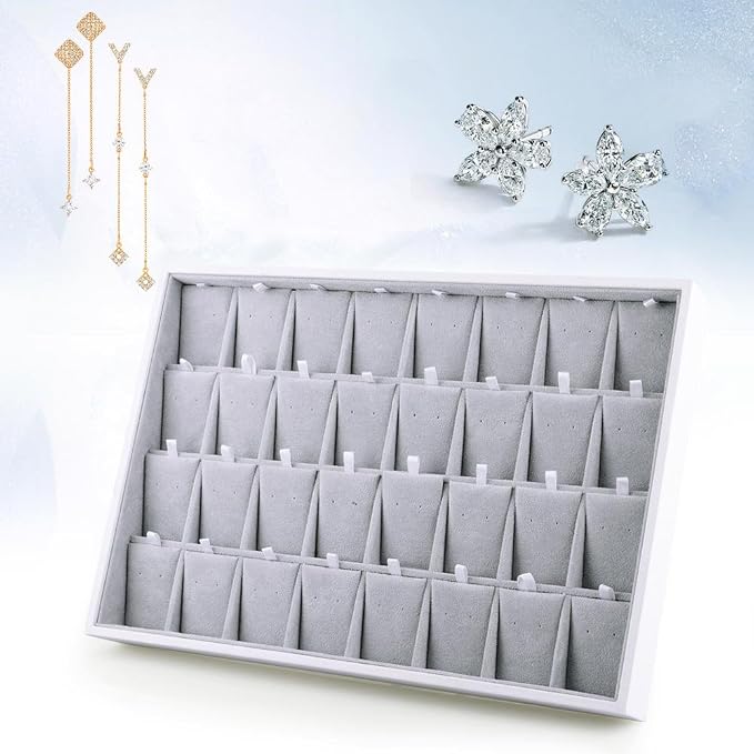 Oirlv Velvet Stackable Jewelry Tray 32 Grids Earrings Organizer Display - Image 5