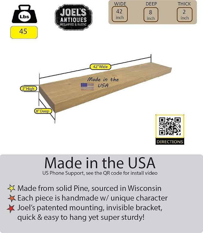 joelsantiques 42 Inch Wooden Floating Shelves - Image 4