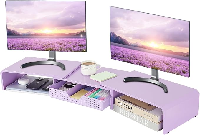 Dual Monitor Stand Riser with Drawer, Desk Organizer and Accessories, Metal by RefinedOfficeEasyManagemen