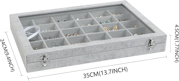 Wudygirl 30 Grid Jewelry Organizer Velvet Jewelry Box Jewelry Tray - Image 6