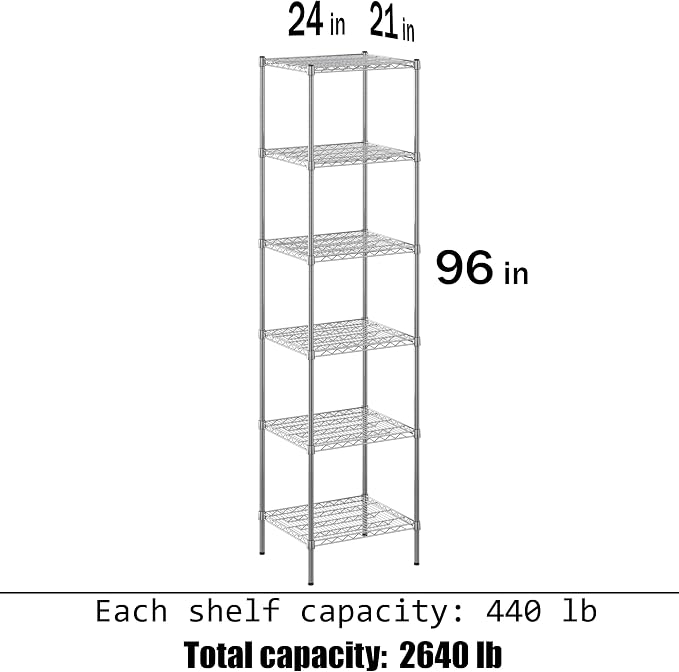 21" Deep x 24" Wide x 96" Height Wire Shelving Kit | 6-Tier | NSF Commercial - Image 3