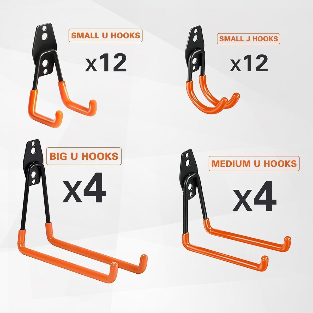 Steel Garage Storage Hooks - 32 Pack Anti-Slip Coating, Heavy Duty