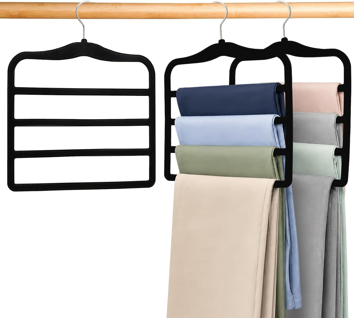 2-Pack Velvet Pants Hangers - Space Saving Multi-Layer Non-Slip Closet