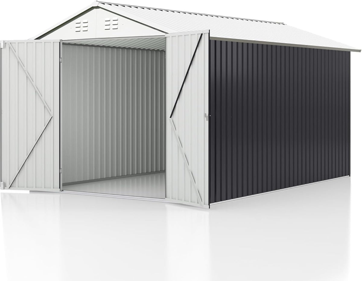 10x14 FT Metal Garden Storage Shed with Updated Frame Structure
