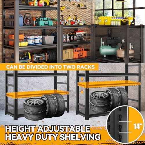 78" H x 48" Wx 18" D Heavy Duty Garage Shelving Large Garage Shelves for Storage 4000LBS Metal Adjustable Storage Shelf for Basement, Warehouse 5-Tier Black