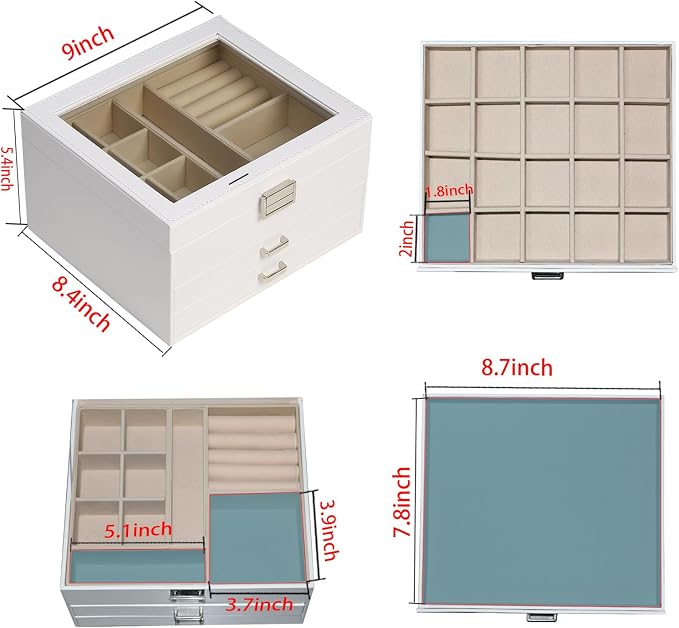 BOOVO Clear Lid Jewelry Box, 3 Layers Jewelry Organizer Large Multi-Functional - Image 4