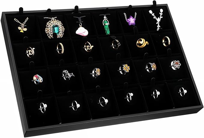 Velvet Jewelry Tray for Drawers Black Jewelrys Display Tray Stackable Jewelry by AojSup