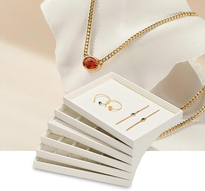 Jewelry Ring Display Tray Beige Microfiber Ring Earrings Display Organizer Tray - Image 4