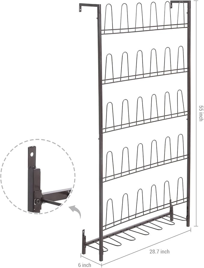 MyGift 5-Tier Wall Mounted Dark Brown Metal 18 Pair Boot and Shoe Storage Rack - Image 6