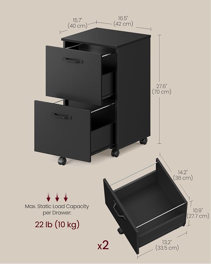 VASAGLE 2-Drawer File Cabinet, Small Rolling Filing Cabinet - Image 3