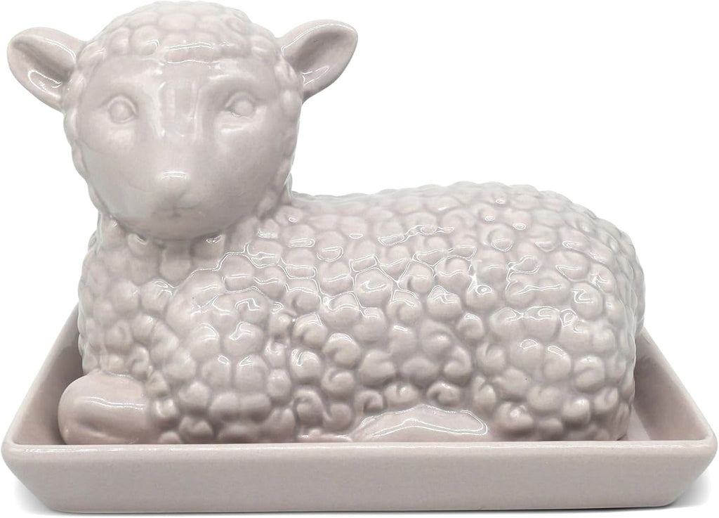 Lamb Butter Dish with Lid – Ceramic Farm Animal Butter Holder for