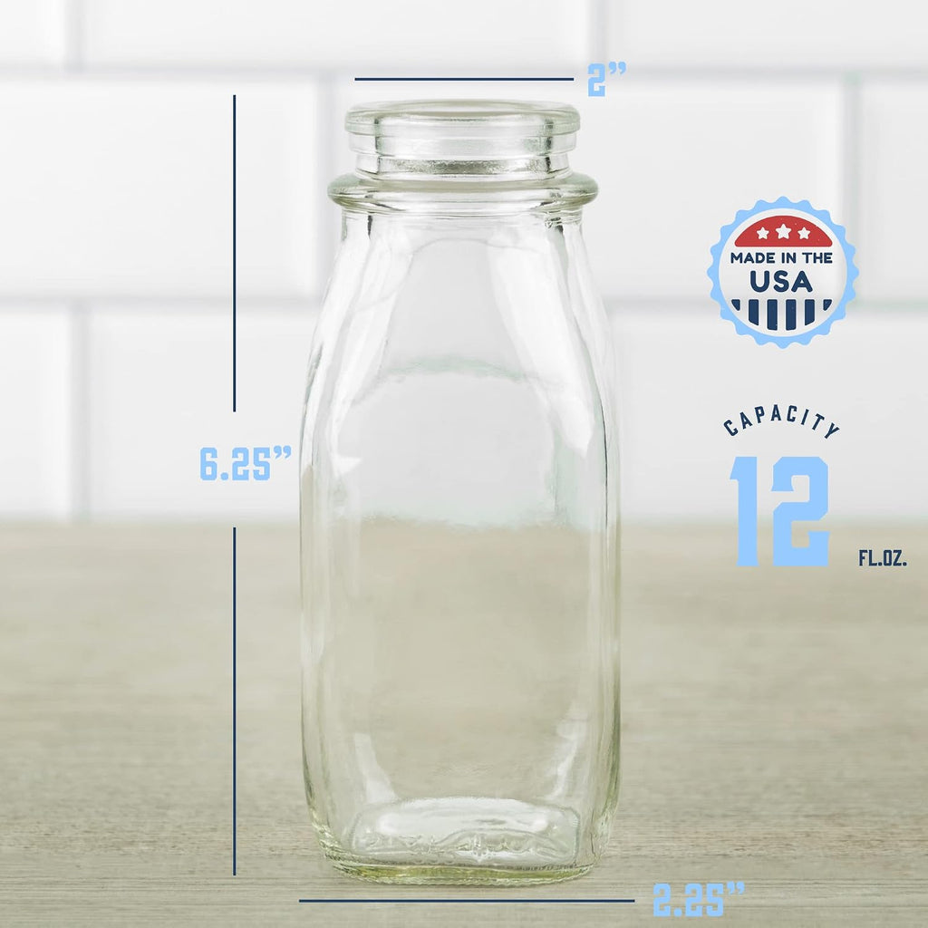 kitchentoolz Glass Creamer Bottle 12 Oz Square Glass Milk Bottle with