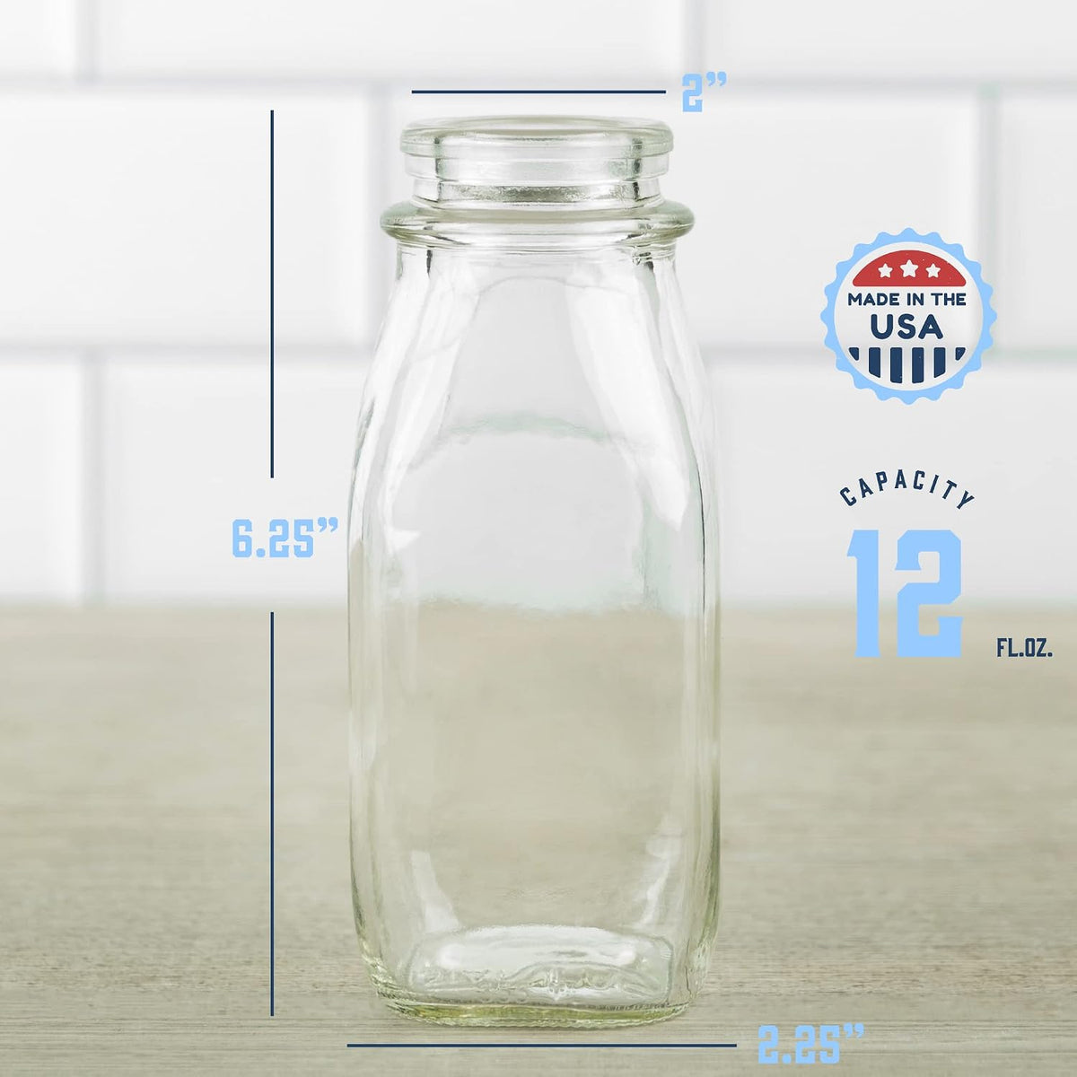 kitchentoolz Glass Creamer Bottle 12 Oz Square Glass Milk Bottle with