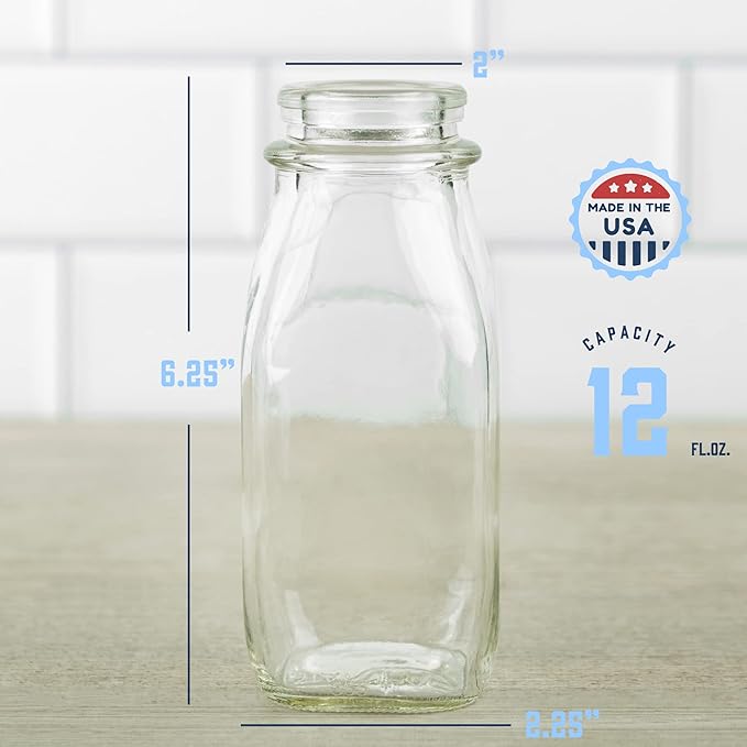 kitchentoolz Glass Creamer Bottle 12 Oz Square Glass Milk Bottle - Image 2
