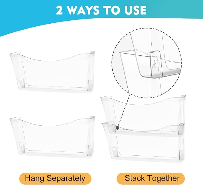 EASEPRES 8 Pack Clear Single Pocket Hanging File Organizer, Plastic Wall Mount - Image 3
