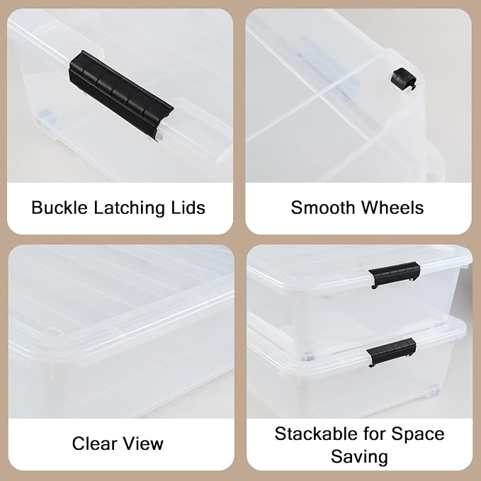 3 Packs 50 Quart Plastic Under Bed Storage Container Bins - Image 4