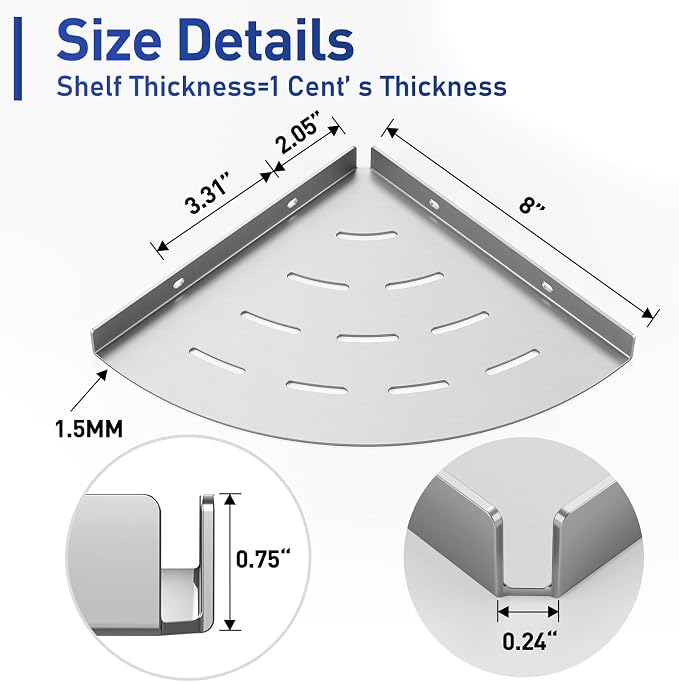 2 Pack Corner Shower Shelves Load Capacity 40 lbs 304 Stainless Steel Shower - Image 3