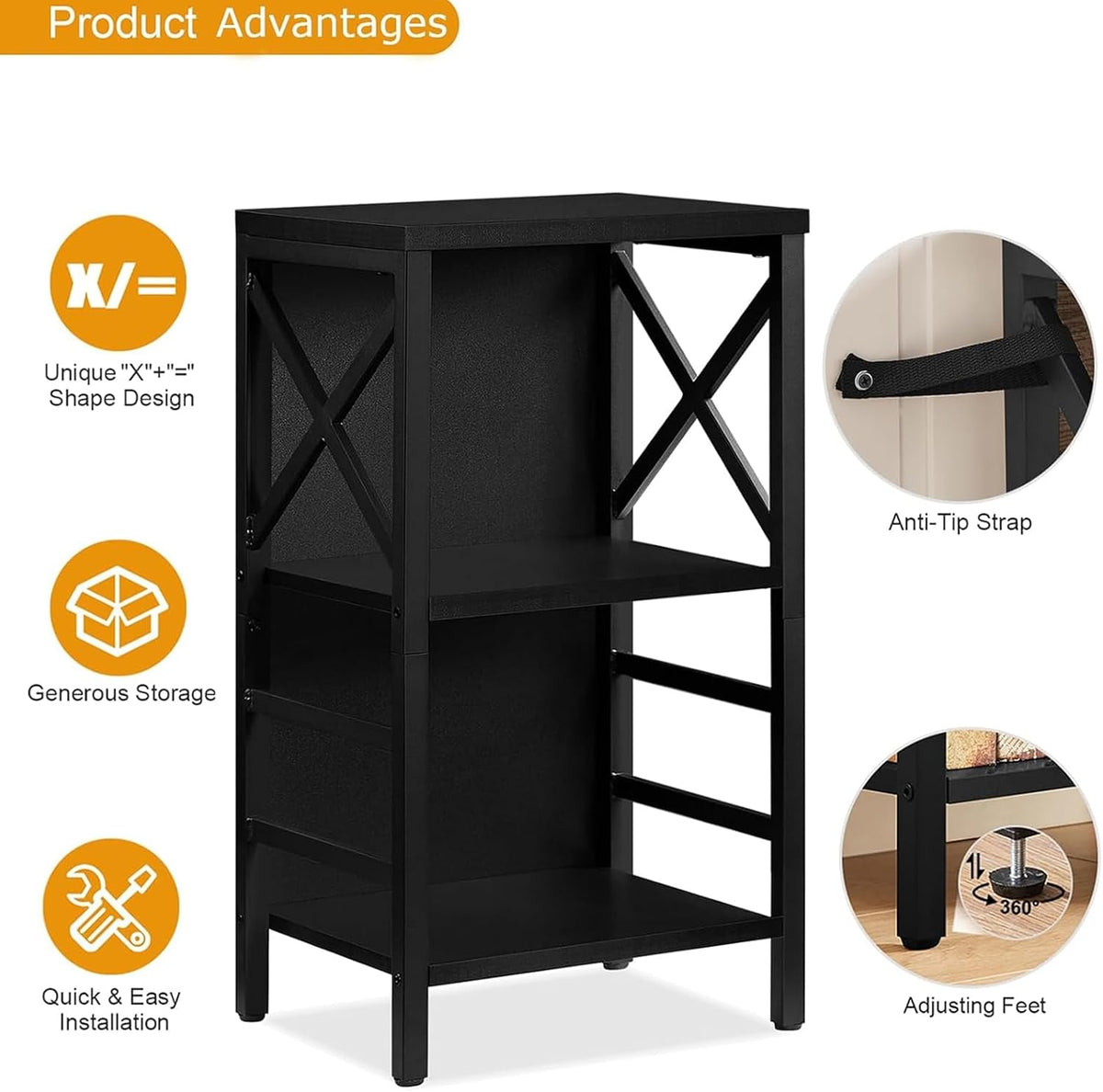 Small Bookshelf,3 Tier Industrial Bookcase with Metal Frame and