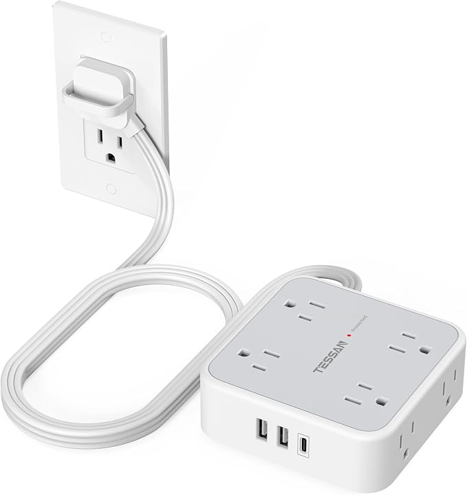 Surge Protector Power Strip, TESSAN 5 FT Flat Extension Cord by TESSAN