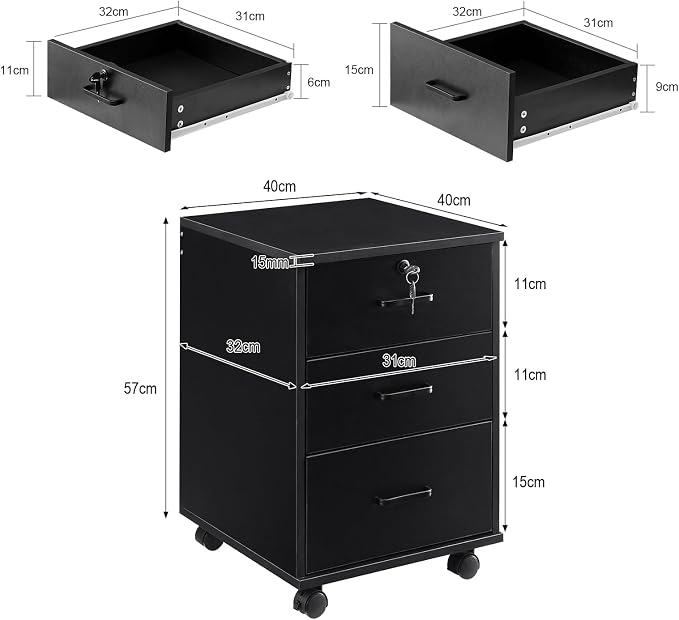 File Cabinet with Lock 3 Drawer Mobile Filing Cabinet with 360° Swivel Wheels - Image 3