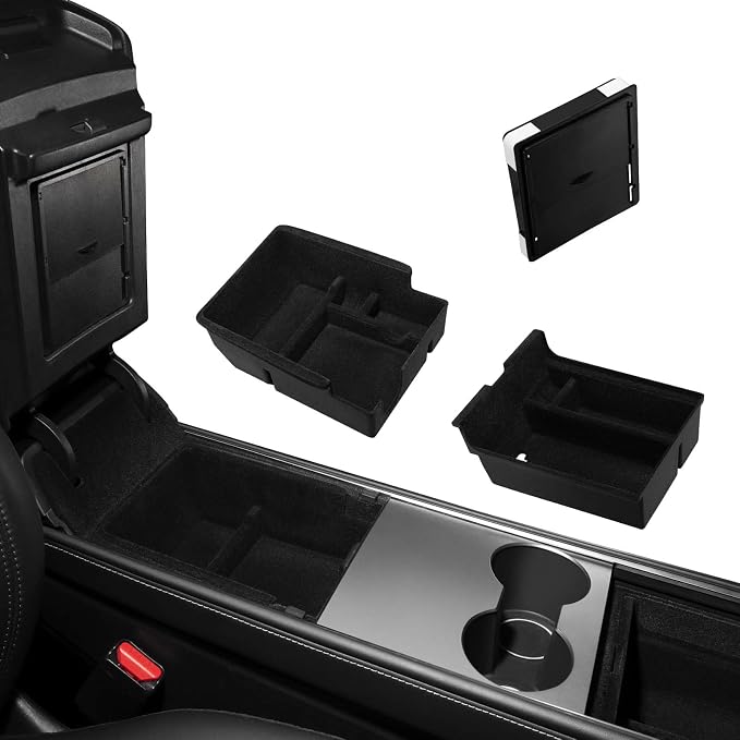 Motrobe 3PCS Tesla Model Y Model 3 Center Console Organizer Tray Armrest Hidden by Motrobe