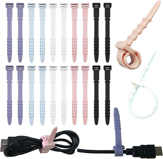 Silicone Zip Ties, Reusable Zip Ties, Elastic Cable Organizer by GELIAL