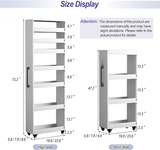 7-Tier Slim Storage Cart, Wooden Rolling Pantry Cabinet - Image 2