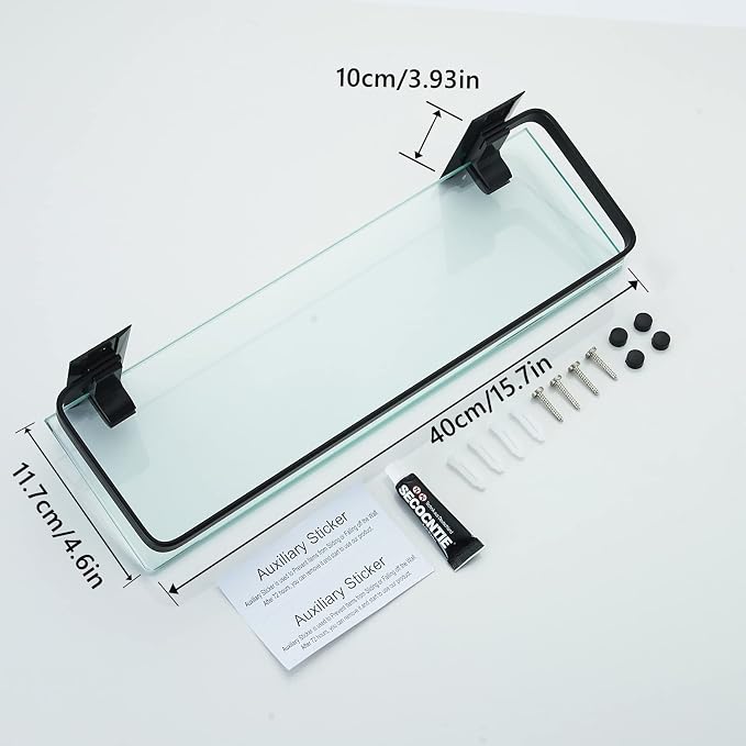 AIJALY 3 Pack Bathroom Glass Shelf, Aluminum Tempered Glass 0.34in Extra Thick - Image 3