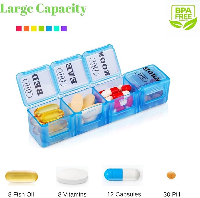 Pill Organizer 4 Times a Day, Premium Weekly Pill Case Medicine Organizer Box 7 - Image 4