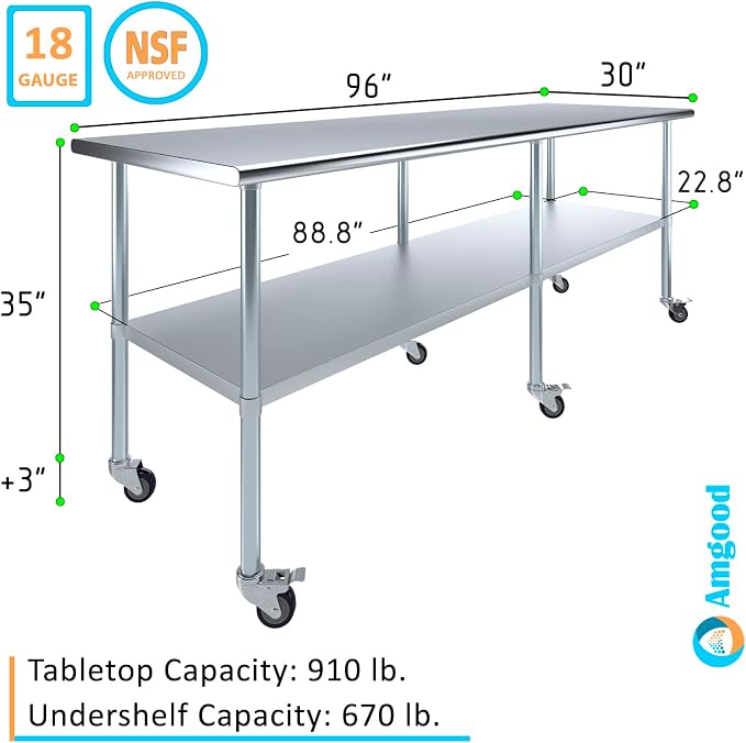 AmGood 30" x 96" Stainless Steel Work Table - Image 3