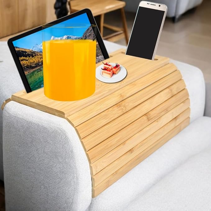 Bamboo Sofa Arm Tray, Couch Arm Table Caddy by Unknown