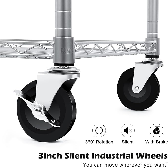 WDT Heavy Duty 3 Tier Utility Cart, Wire Rolling Carts - Image 5