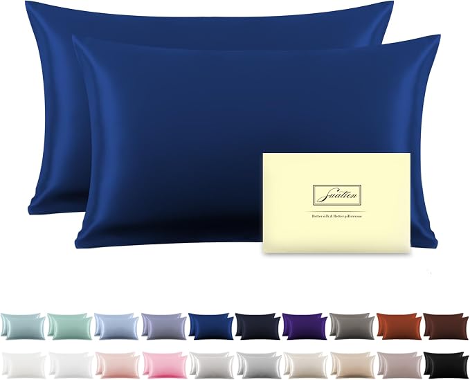 Silk Pillowcase for Hair and Skin, Breathable and Sliky 100% Queen Silk Pillow by Suatien