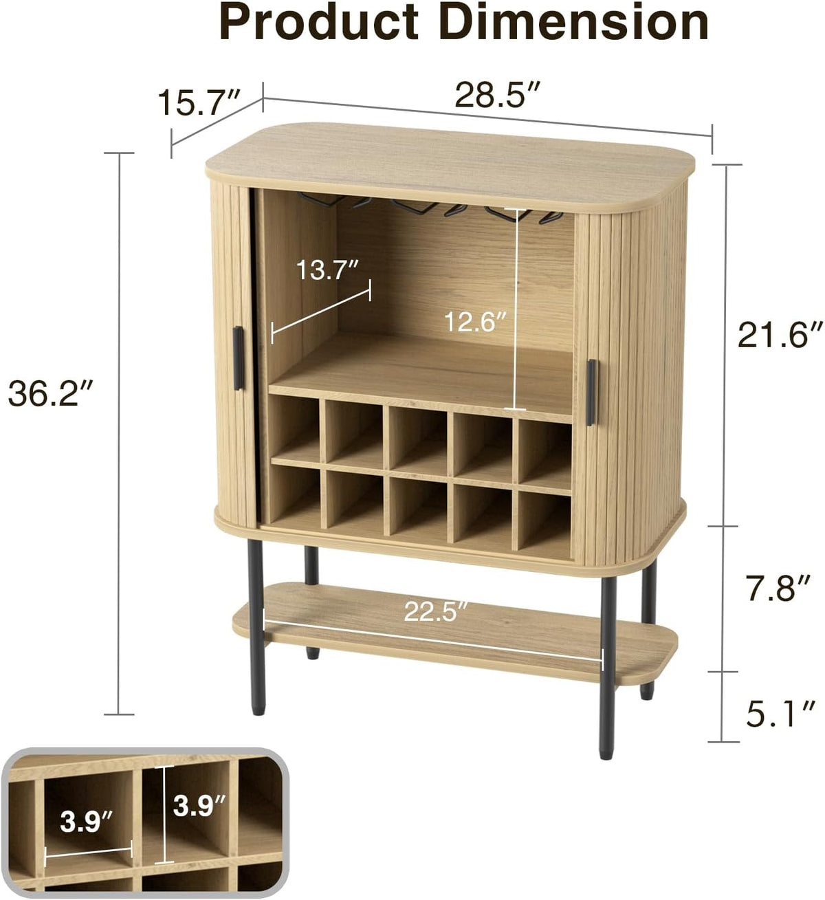 Coffee Bar Cabinet with Storage, Fluted Wine Cabinet with Sliding
