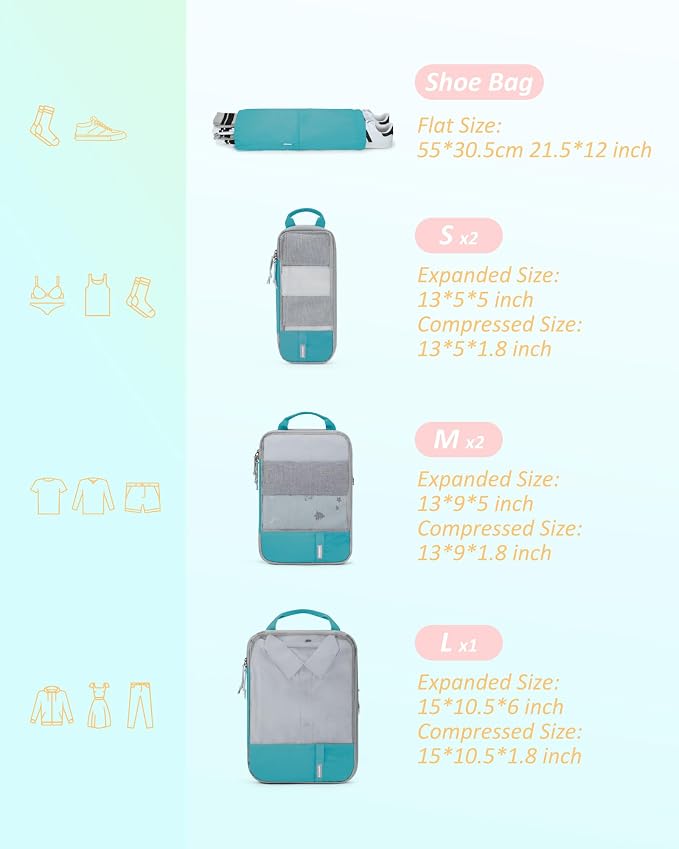 BAGSMART 6 Set /4 Set/2 Set Compression Packing Cubes - Image 2