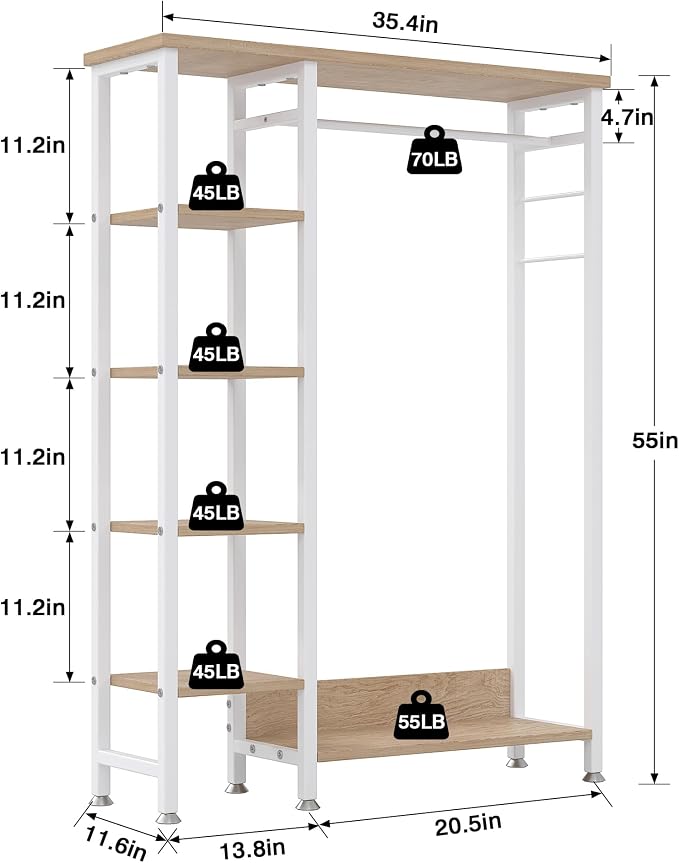 VECELO Open Garment Clothing Rack, Free-Standing Heavy Duty Storage Closet - Image 5