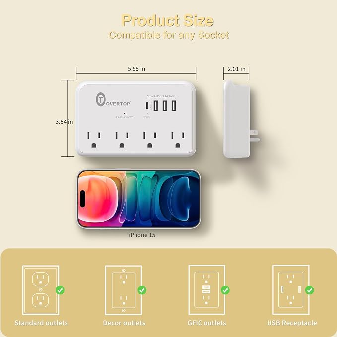 Overtop Wall Outlet Extender Surge Protector - Image 5